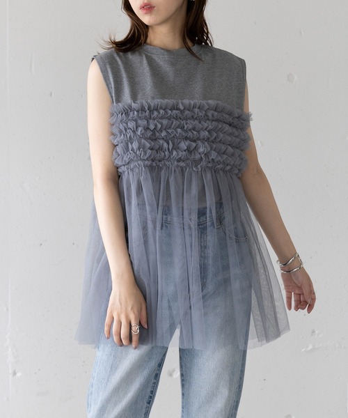 MAISON BREEZE(メゾンブリーズ)の「【MAISON BREEZE】プリーツチュールドッキングノースリーブ PO DTK(Tシャツ/カットソー・レディース・ホワイト/グレー/ブラック・FREE)」の17枚目の写真