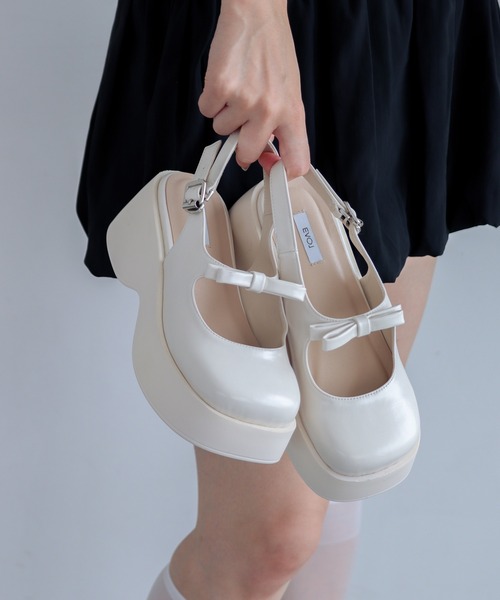 EVOL（イーボル）の「【EVOL】XSからLLまで豊富なサイズ展開/軽量厚底リボンメリージェーン IX5462（パンプス・レディース・ブラック/アイボリー・LL/S/M/L/XS）」の16枚目の写真