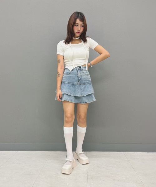 EVOL（イーボル）の「【EVOL】XSからLLまで豊富なサイズ展開/軽量厚底リボンメリージェーン IX5462（パンプス・レディース・ブラック/アイボリー・LL/S/M/L/XS）」の3枚目の写真