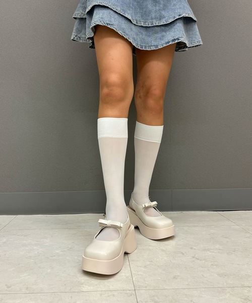 EVOL（イーボル）の「【EVOL】XSからLLまで豊富なサイズ展開/軽量厚底リボンメリージェーン IX5462（パンプス・レディース・ブラック/アイボリー・LL/S/M/L/XS）」の4枚目の写真