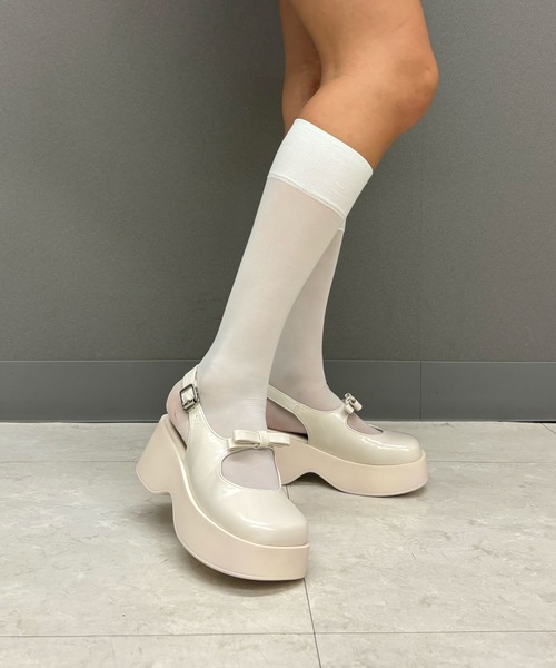 EVOL（イーボル）の「【EVOL】XSからLLまで豊富なサイズ展開/軽量厚底リボンメリージェーン IX5462（パンプス・レディース・ブラック/アイボリー・LL/S/M/L/XS）」の5枚目の写真