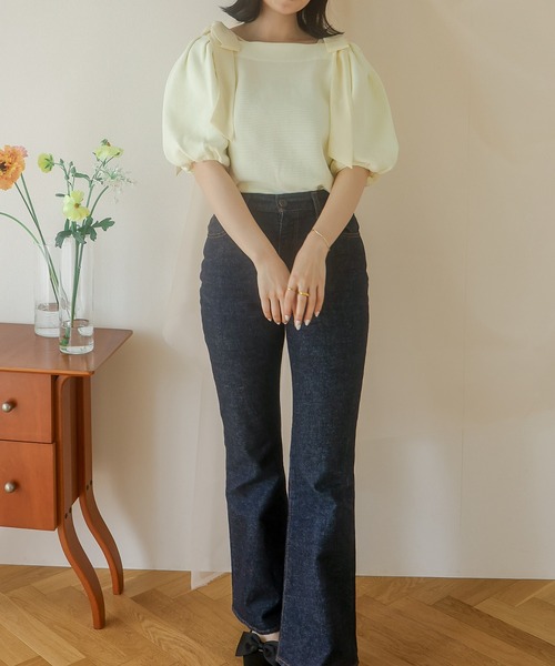 favclo.(ファブクロ)の「off shoulder ribbon tops / オフショルダーリボントップス(Tシャツ/カットソー・レディース・サックスブルー/ブラック/アイボリー・FREE)」の18枚目の写真