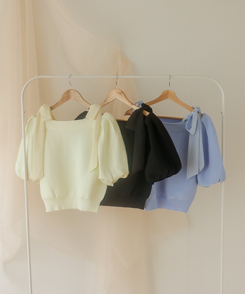 favclo.(ファブクロ)の「off shoulder ribbon tops / オフショルダーリボントップス(Tシャツ/カットソー・レディース・サックスブルー/ブラック/アイボリー・FREE)」の17枚目の写真