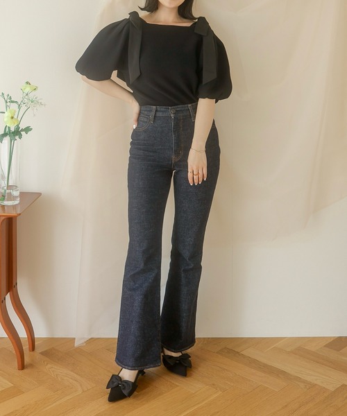 favclo.(ファブクロ)の「off shoulder ribbon tops / オフショルダーリボントップス(Tシャツ/カットソー・レディース・サックスブルー/ブラック/アイボリー・FREE)」の10枚目の写真