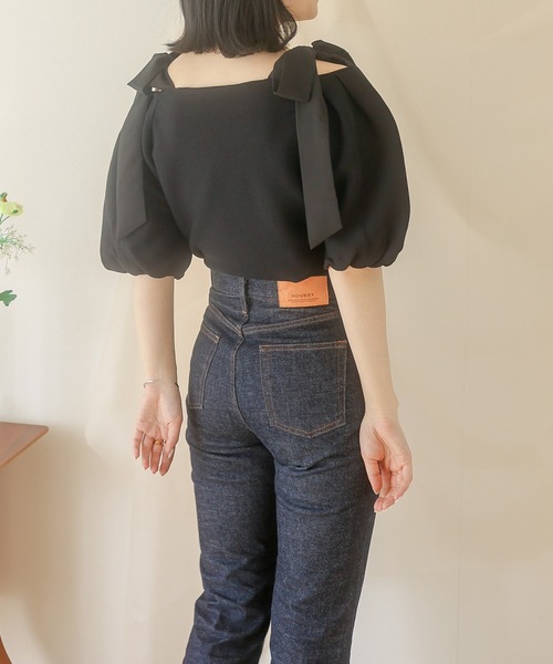favclo.(ファブクロ)の「off shoulder ribbon tops / オフショルダーリボントップス(Tシャツ/カットソー・レディース・サックスブルー/ブラック/アイボリー・FREE)」の12枚目の写真