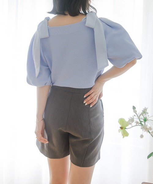 favclo.(ファブクロ)の「off shoulder ribbon tops / オフショルダーリボントップス(Tシャツ/カットソー・レディース・サックスブルー/ブラック/アイボリー・FREE)」の7枚目の写真