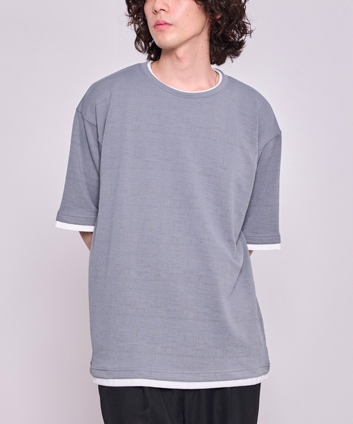  j.n.r.d（ジェー・エヌ・アール・ディー）の「j.n.r.d/格子フクレジャガードフェイクレイヤード（Tシャツ/カットソー・メンズ・チャコールグレー/ブルー/ベージュ・L/M/LL）」の5枚目の写真