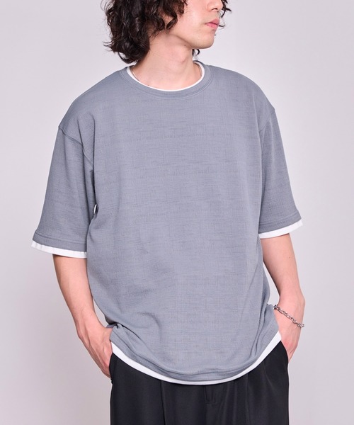  j.n.r.d（ジェー・エヌ・アール・ディー）の「j.n.r.d/格子フクレジャガードフェイクレイヤード（Tシャツ/カットソー・メンズ・チャコールグレー/ブルー/ベージュ・L/M/LL）」の4枚目の写真