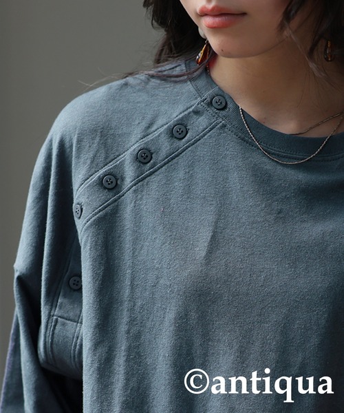 antiqua(アンティカ)の「綿麻Tシャツ(Tシャツ/カットソー・レディース・ホワイト/ブラック/ブルー・ONESIZE)」の22枚目の写真