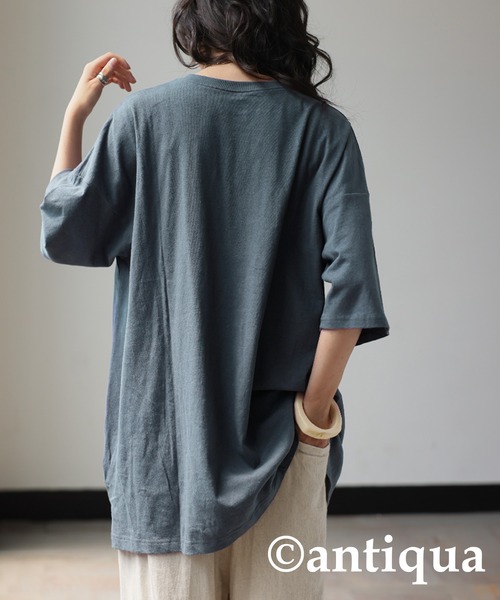 antiqua(アンティカ)の「綿麻Tシャツ(Tシャツ/カットソー・レディース・ホワイト/ブラック/ブルー・ONESIZE)」の21枚目の写真