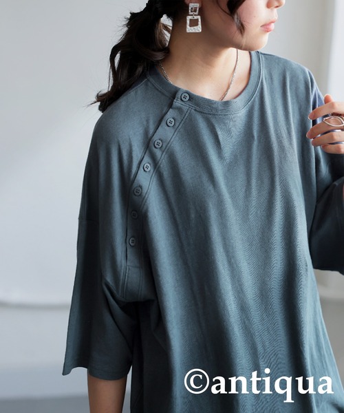 antiqua(アンティカ)の「綿麻Tシャツ(Tシャツ/カットソー・レディース・ホワイト/ブラック/ブルー・ONESIZE)」の19枚目の写真