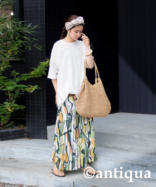 antiqua(アンティカ)の「綿麻Tシャツ(Tシャツ/カットソー・レディース・ホワイト/ブラック/ブルー・ONESIZE)」の7枚目の写真