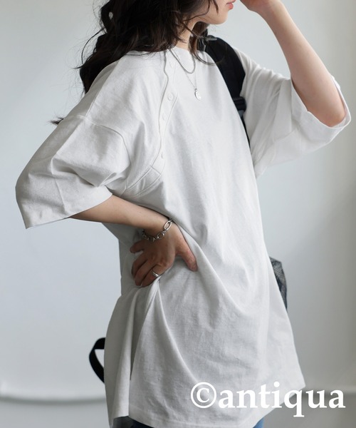 antiqua(アンティカ)の「綿麻Tシャツ(Tシャツ/カットソー・レディース・ホワイト/ブラック/ブルー・ONESIZE)」の11枚目の写真