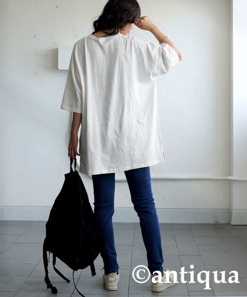 antiqua(アンティカ)の「綿麻Tシャツ(Tシャツ/カットソー・レディース・ホワイト/ブラック/ブルー・ONESIZE)」の10枚目の写真