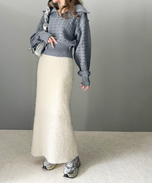 mily bilet(ミウィビレット)の「【mily bilet】カジュアルと女性らしさ両方が叶う!バックスリットシャギーストレートスカート(スカート・レディース・ブラック/アイボリー・LARGE/MEDIUM/SMALL/X-LARGE)」の5枚目の写真