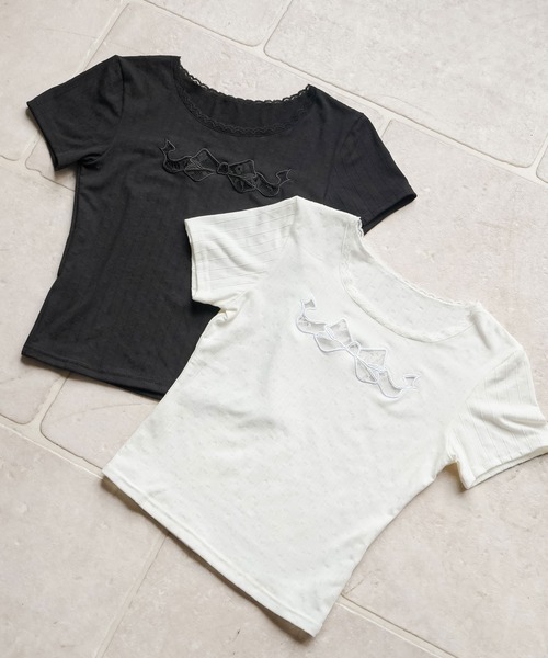 Diable baiser(ディアブルベーゼ)の「透けレースリボンハートカットソー(Tシャツ/カットソー・レディース・ブラック/ホワイト・SMALL/MEDIUM/LARGE/LL)」の9枚目の写真