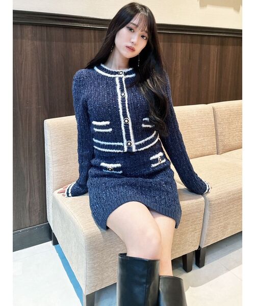 RESEXXY（リゼクシー）の「バイカラーツイードニットミニスカート【セットアップ着用可能】（スカート・レディース・アイボリー/ブラック/ネイビー・FREE）」の9枚目の写真