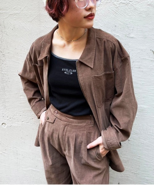 DOUBLE NAME（ダブルネーム）の「【軽く羽織れる！】コーデュロイZIPシャツジャケット/ユニセックス（その他アウター・レディース・ブラウン/ピンク/ベージュ・FREE）」の7枚目の写真