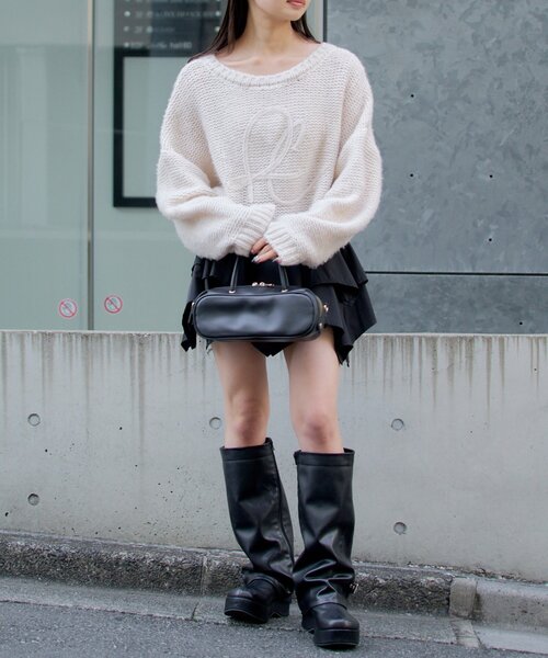 RAY CASSIN(レイカズン)の「前後2WAYループロゴルーズ短丈ニット(ニット/セーター・レディース・チャコールグレー/アイボリー/グリーン・FREE)」の6枚目の写真