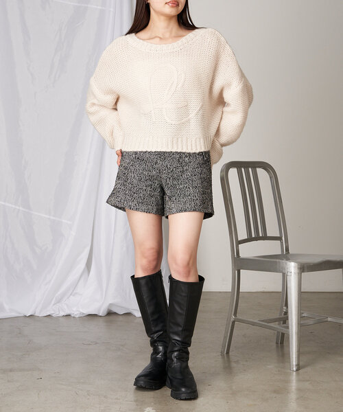 RAY CASSIN(レイカズン)の「前後2WAYループロゴルーズ短丈ニット(ニット/セーター・レディース・チャコールグレー/アイボリー/グリーン・FREE)」の9枚目の写真