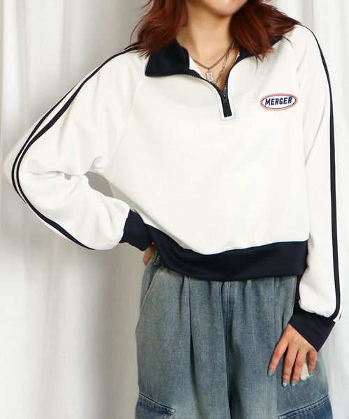 GORGE(ゴージ)の「ハーフZIPライン短丈プルオーバー(その他トップス・レディース・ネイビー/オフホワイト・F)」の1枚目の写真
