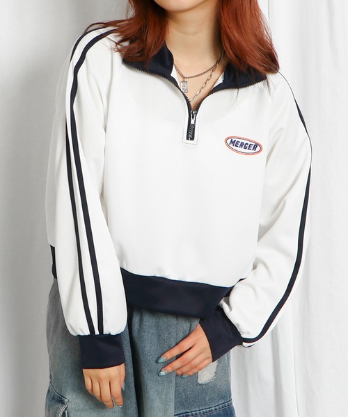 GORGE(ゴージ)の「ハーフZIPライン短丈プルオーバー(その他トップス・レディース・ネイビー/オフホワイト・F)」の4枚目の写真