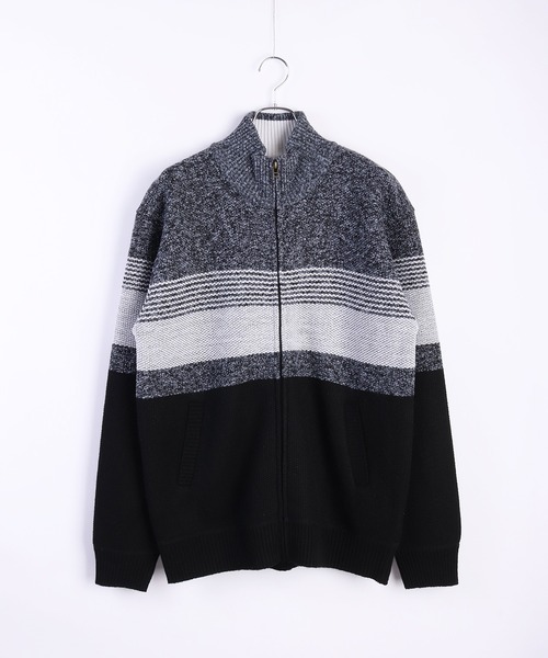 WESTSEA(ウエストシー)の「裏ボア ミックスヤーン ドライバーズニット ボーダー柄(ニット/セーター・メンズ・ブラック/ブルー/ブラウン・M/L/XL)」の4枚目の写真