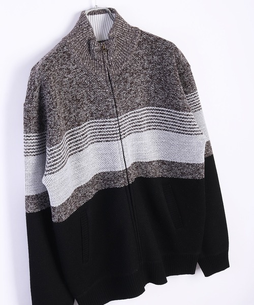WESTSEA(ウエストシー)の「裏ボア ミックスヤーン ドライバーズニット ボーダー柄(ニット/セーター・メンズ・ブラック/ブルー/ブラウン・M/L/XL)」の9枚目の写真