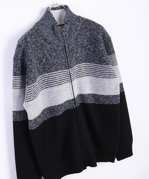 WESTSEA(ウエストシー)の「裏ボア ミックスヤーン ドライバーズニット ボーダー柄(ニット/セーター・メンズ・ブラック/ブルー/ブラウン・M/L/XL)」の6枚目の写真