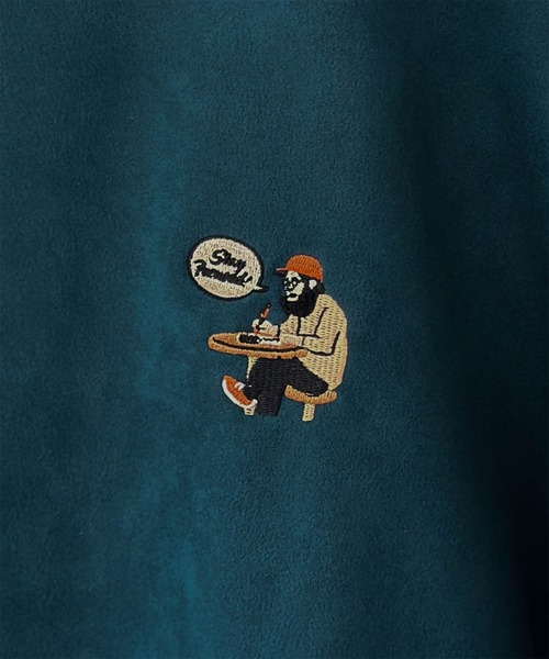 Quash（クアッシュ）の「【別注限定展開】髭おじさん胸刺繍スウェードクルーネックトレーナー（スウェット・メンズ・ブルーグリーン/グレイッシュベージュ/チャコールグレー/ブルー・M/L/XL）」の16枚目の写真