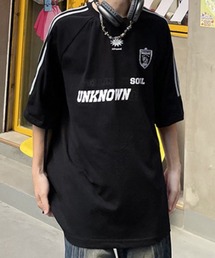 NOWLE（ノウル）の「【NOWLE】エンブレム ライン柄 コットン ゲームシャツ（Tシャツ/カットソー）」
