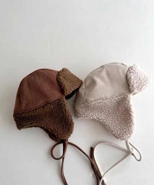 Bambin（ボンバン）の「【 Bambin / ボンバン 】 ボア & コーデュロイ 切替 フライトキャップ（キャップ・キッズ・ブラウン/アイボリー・FREE）」の3枚目の写真