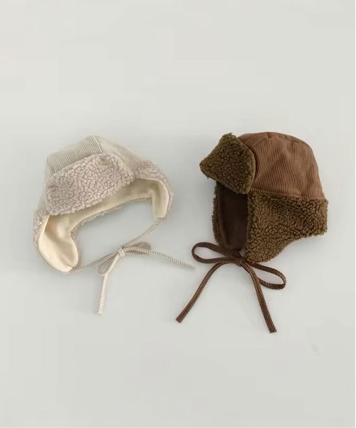 Bambin（ボンバン）の「【 Bambin / ボンバン 】 ボア & コーデュロイ 切替 フライトキャップ（キャップ・キッズ・ブラウン/アイボリー・FREE）」の13枚目の写真