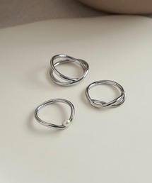3PCS アタッチ パール メタル セット ピンキー リング