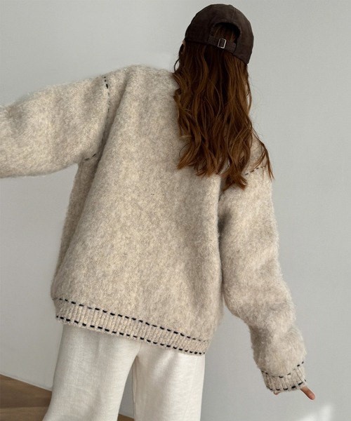 CANAL JEAN（キャナルジーン）の「choice_cnl/SEIRTAND　モヘア風ステッチカーディガン（カーディガン/ボレロ・レディース・ベージュ・SMALL/MEDIUM）」の3枚目の写真