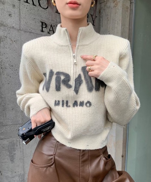 Sibra（シブラ）の「ハーフジップニットトップス（ニット/セーター・レディース・アイボリー/ホワイト/モカ/ベージュ・M）」の5枚目の写真