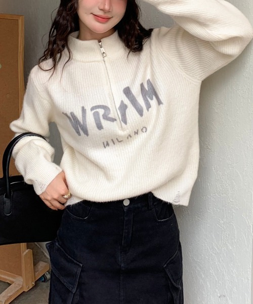 Sibra（シブラ）の「ハーフジップニットトップス（ニット/セーター・レディース・アイボリー/ホワイト/モカ/ベージュ・M）」の14枚目の写真