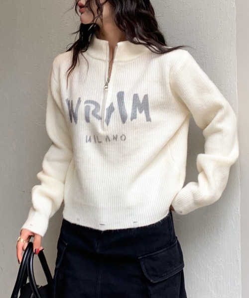 Sibra（シブラ）の「ハーフジップニットトップス（ニット/セーター・レディース・アイボリー/ホワイト/モカ/ベージュ・M）」の13枚目の写真