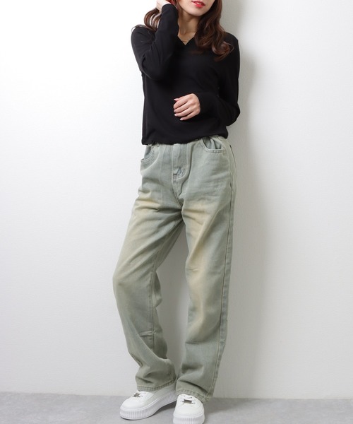 Lace Ladies(レースレディース)の「キーネック ソリッドカラー 長袖 コンパクト トップス(Tシャツ/カットソー・レディース・ブラック/アイボリー/グレー/ホワイト・FREE)」の6枚目の写真