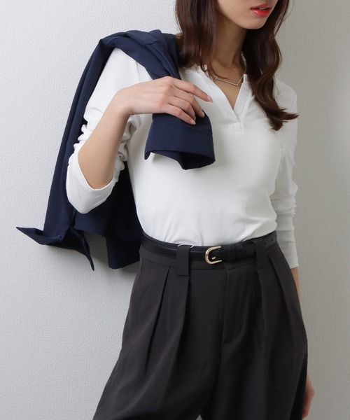 Lace Ladies(レースレディース)の「キーネック ソリッドカラー 長袖 コンパクト トップス(Tシャツ/カットソー・レディース・ブラック/アイボリー/グレー/ホワイト・FREE)」の17枚目の写真