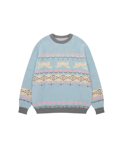 ニット セーター 「HOOK」for　girls　リボンフェアアイル模様ニット レディース セール】【HOOK】for girls リボンフェアアイル模様ニット