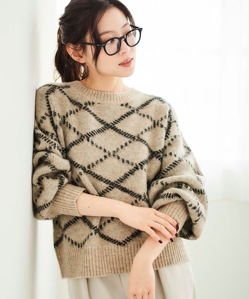 le.coeur blanc（ルクールブラン）の「≪WEB限定アイテム≫起毛チェックニットプルオーバー（ニット/セーター・レディース・グレー/ベージュ/アイボリー・38）」の3枚目の写真