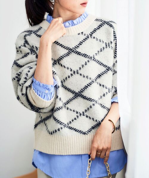 le.coeur blanc（ルクールブラン）の「≪WEB限定アイテム≫起毛チェックニットプルオーバー（ニット/セーター・レディース・グレー/ベージュ/アイボリー・38）」の2枚目の写真