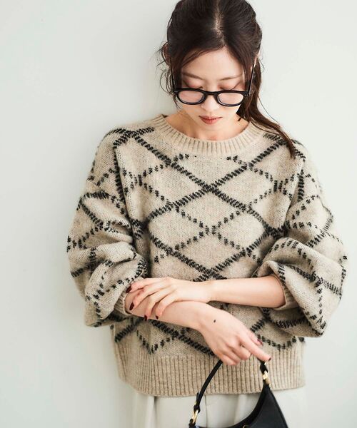 le.coeur blanc（ルクールブラン）の「≪WEB限定アイテム≫起毛チェックニットプルオーバー（ニット/セーター・レディース・グレー/ベージュ/アイボリー・38）」の4枚目の写真
