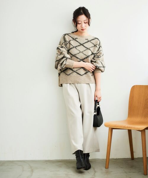 le.coeur blanc（ルクールブラン）の「≪WEB限定アイテム≫起毛チェックニットプルオーバー（ニット/セーター・レディース・グレー/ベージュ/アイボリー・38）」の10枚目の写真