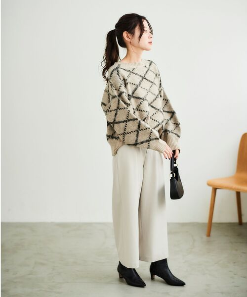 le.coeur blanc（ルクールブラン）の「≪WEB限定アイテム≫起毛チェックニットプルオーバー（ニット/セーター・レディース・グレー/ベージュ/アイボリー・38）」の12枚目の写真