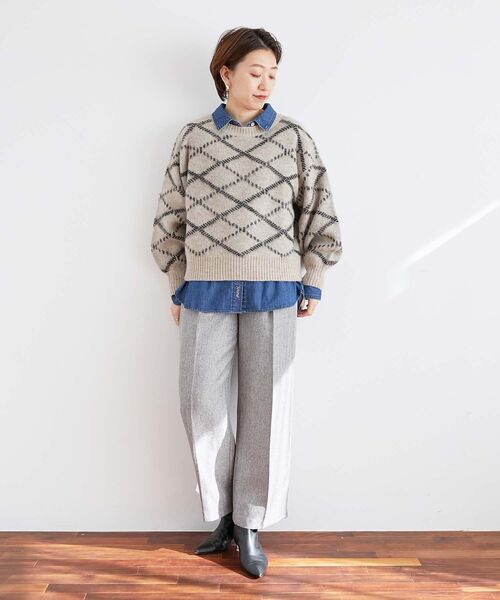 le.coeur blanc（ルクールブラン）の「≪WEB限定アイテム≫起毛チェックニットプルオーバー（ニット/セーター・レディース・グレー/ベージュ/アイボリー・38）」の14枚目の写真