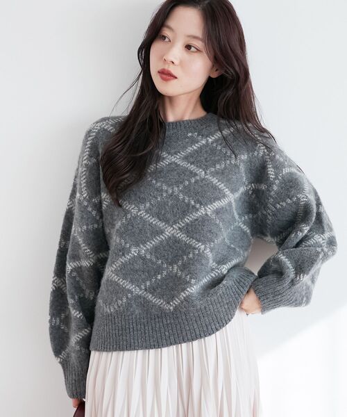 le.coeur blanc（ルクールブラン）の「≪WEB限定アイテム≫起毛チェックニットプルオーバー（ニット/セーター・レディース・グレー/ベージュ/アイボリー・38）」の16枚目の写真