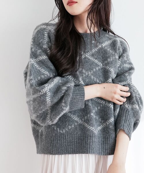 le.coeur blanc（ルクールブラン）の「≪WEB限定アイテム≫起毛チェックニットプルオーバー（ニット/セーター・レディース・グレー/ベージュ/アイボリー・38）」の17枚目の写真