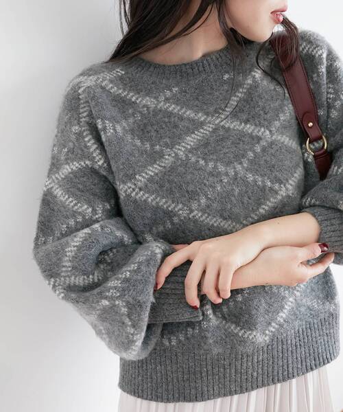 le.coeur blanc（ルクールブラン）の「≪WEB限定アイテム≫起毛チェックニットプルオーバー（ニット/セーター・レディース・グレー/ベージュ/アイボリー・38）」の18枚目の写真